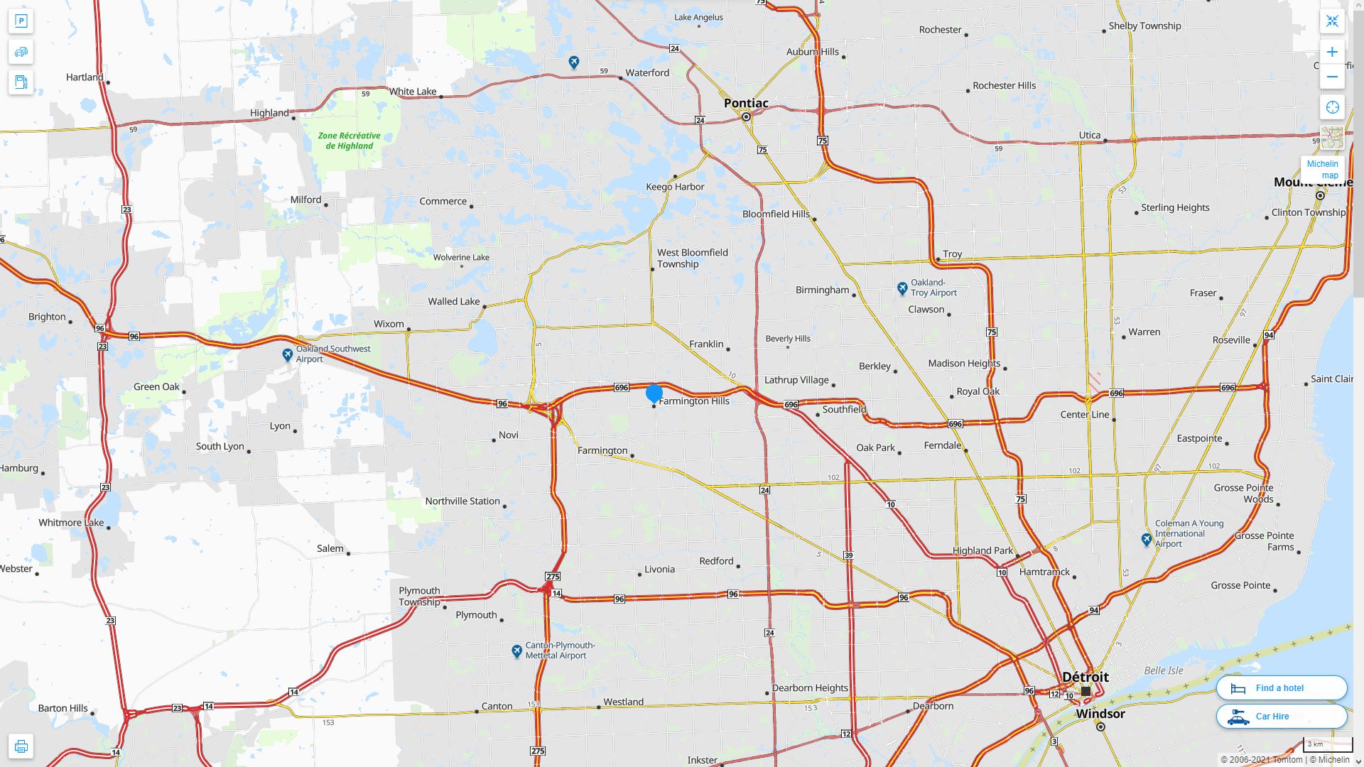 Farmington Hills Michigan Highway and Road Map